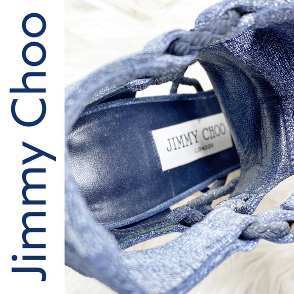 JIMMY CHOO BLUE DENIM LUCKY PEEP TOE HEELS CUT OUT DETAIL, EU 37 - Picture 4 of 12